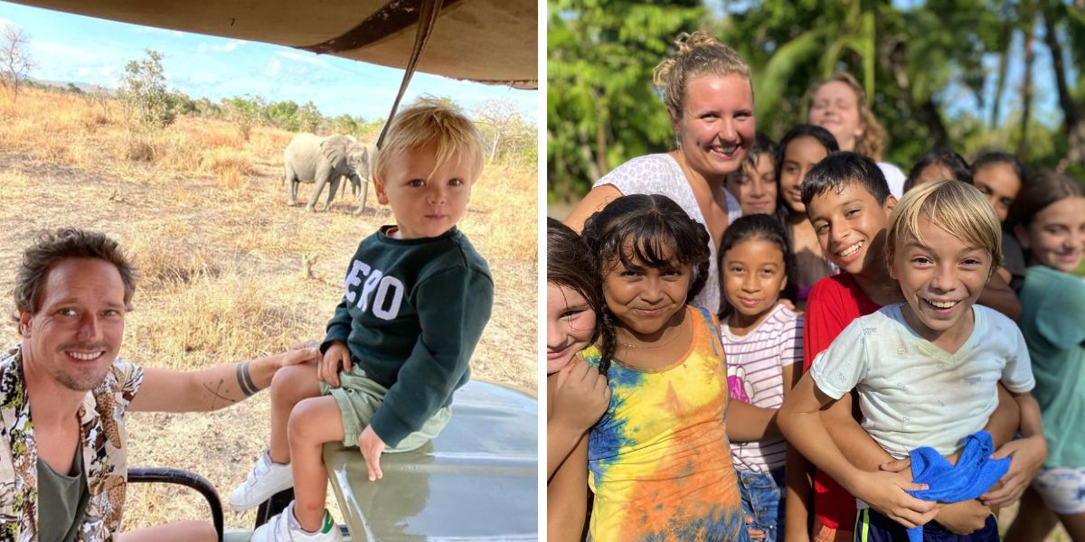 Gezin vrijwilligerswerk op Safari