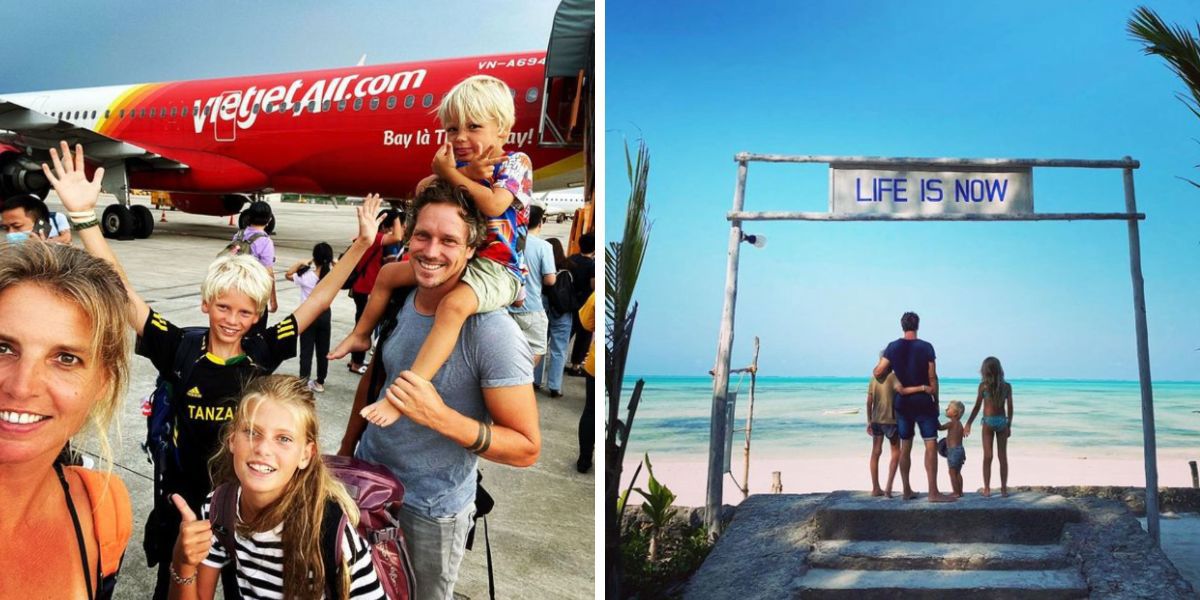 Gezin vrijwilligerswerk in het vliegtuig